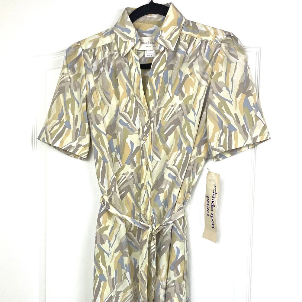 NWT Vintage Schrader Sport Petites Wrap Dress Groovy pastel Print with Belt Sz 8